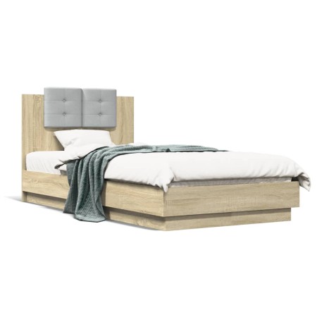 Cama con cabecero madera de ingeniería roble Sonoma 90x190 cm de , Camas y somieres - Ref: Foro24-3209970, Precio: 138,92 €, ...