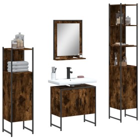 Set de muebles de baño 4 piezas madera contrachapada roble humo de , Muebles de baño - Ref: Foro24-3214356, Precio: 229,99 €,...