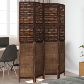 Dark brown paulownia wood 4-panel separator screen by , Room dividers - Ref: Foro24-358707, Price: 119,46 €, Discount: %