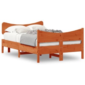 Bed frame with wax brown pine wood headboard 120x190 cm by , Beds and slatted bases - Ref: Foro24-3216401, Price: 196,38 €, D...