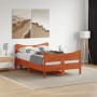 Bed frame with wax brown pine wood headboard 120x190 cm by , Beds and slatted bases - Ref: Foro24-3216401, Price: 196,38 €, D...