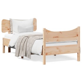 Bed frame with solid pine wood headboard 100x200 cm by , Beds and slatted bases - Ref: Foro24-3216387, Price: 133,99 €, Disco...