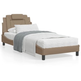 Estructura de cama cabecero cuero sintético capuchino 90x190 cm de , Camas y somieres - Ref: Foro24-3208065, Precio: 142,99 €...