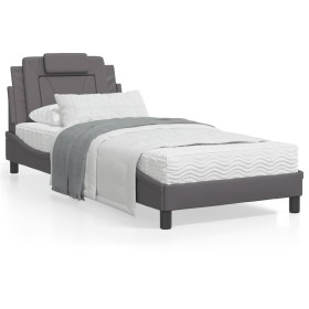 Bed frame with headboard gray synthetic leather 90x200 cm by , Beds and slatted bases - Ref: Foro24-3208071, Price: 147,99 €,...