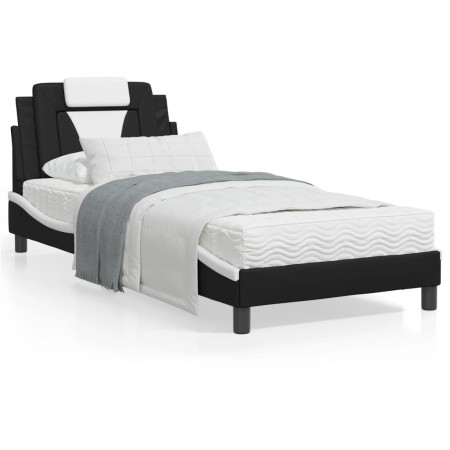 Estructura cama cabecero cuero sintético negro blanco 90x200 cm de , Camas y somieres - Ref: Foro24-3208073, Precio: 136,99 €...