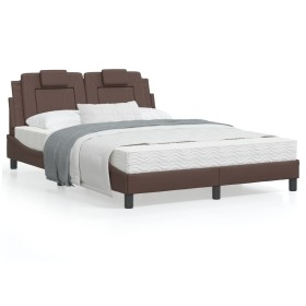 Brown synthetic leather headboard bed frame 120x200 cm by , Beds and slatted bases - Ref: Foro24-3208084, Price: 180,07 €, Di...