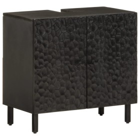 Armario de lavabo de baño madera maciza mango negro 62x33x58 cm de , Tocadores de baño - Ref: Foro24-356838, Precio: 153,99 €...