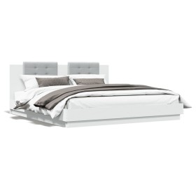 Estructura cama con cabecero madera ingeniería blanco 160x200cm de , Camas y somieres - Ref: Foro24-3209905, Precio: 195,92 €...