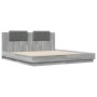 Sonoma gray engineered wood bed with headboard 200x200 cm by , Beds and slatted bases - Ref: Foro24-3209896, Price: 243,26 €,...