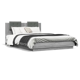 Sonoma gray engineered wood bed with headboard 140x200 cm by , Beds and slatted bases - Ref: Foro24-3209924, Price: 175,99 €,...