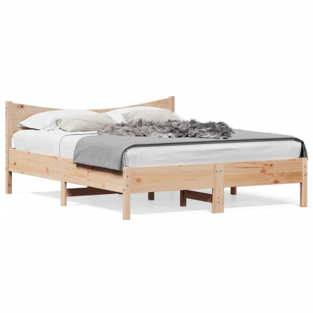 White pine wood bed frame with headboard 150x200cm by , Beds and slatted bases - Ref: Foro24-3216366, Price: 166,99 €, Discou...