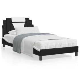 Estructura cama con LED cuero sintético negro blanco 100x200 cm de , Camas y somieres - Ref: Foro24-3214006, Precio: 150,99 €...