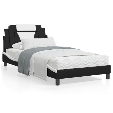 Bed frame with LED synthetic leather black white 100x200 cm by , Beds and slatted bases - Ref: Foro24-3214006, Price: 150,33 ...