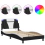 Estructura cama con LED cuero sintético negro blanco 100x200 cm de , Camas y somieres - Ref: Foro24-3214006, Precio: 150,33 €...