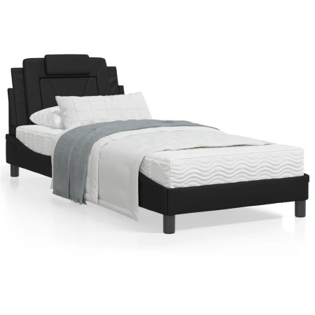 Estructura cama con luces LED cuero sintético negro 90x190 cm de , Camas y somieres - Ref: Foro24-3213987, Precio: 143,13 €, ...