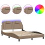 Bed frame with LED cappuccino synthetic leather 120x200 cm by , Beds and slatted bases - Ref: Foro24-3214012, Price: 214,42 €...