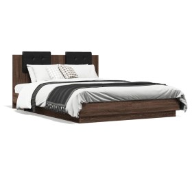 Oak brown engineered wood bed with headboard 150x200 cm by , Beds and slatted bases - Ref: Foro24-3209918, Price: 208,50 €, D...