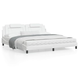 Estructura cama con luces LED cuero sintético blanco 200x200 cm de , Camas y somieres - Ref: Foro24-3214044, Precio: 226,99 €...