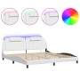 Bed frame with LED lights white synthetic leather 200x200 cm by , Beds and slatted bases - Ref: Foro24-3214044, Price: 226,09...