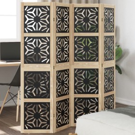 Divider screen 4 panels solid Paulownia wood brown black by , Room dividers - Ref: Foro24-358801, Price: 106,99 €, Discount: %