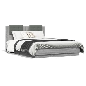 Estructura cama con cabecero luces LED gris Sonoma 120x190 cm de , Camas y somieres - Ref: Foro24-3210057, Precio: 183,99 €, ...