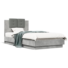 Concrete gray LED lights headboard bed frame 90x190 cm by , Beds and slatted bases - Ref: Foro24-3210062, Price: 162,58 €, Di...