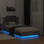 Concrete gray LED lights headboard bed frame 90x190 cm by , Beds and slatted bases - Ref: Foro24-3210062, Price: 162,36 €, Di...