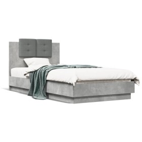 Estructura de cama cabecero luces LED gris hormigón 75x190 cm de , Camas y somieres - Ref: Foro24-3210069, Precio: 158,01 €, ...