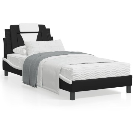 Cama con cabecero cuero sintético negro y blanco 80x200 cm de , Camas y somieres - Ref: Foro24-3208059, Precio: 133,58 €, Des...