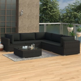 Set muebles de jardín 6 piezas y cojines ratán sintético negro de vidaXL, Conjuntos de jardín - Ref: Foro24-46772, Precio: 65...