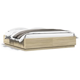 Estructura de cama con luces LED madera roble Sonoma 200x200 cm de , Camas y somieres - Ref: Foro24-3209585, Precio: 195,99 €...