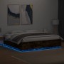 Bed frame with LED lights smoked oak wood 200x200 cm by , Beds and slatted bases - Ref: Foro24-3209587, Price: 201,82 €, Disc...