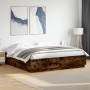 Bed frame with LED lights smoked oak wood 200x200 cm by , Beds and slatted bases - Ref: Foro24-3209587, Price: 201,82 €, Disc...