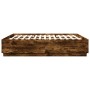 Bed frame with LED lights smoked oak wood 200x200 cm by , Beds and slatted bases - Ref: Foro24-3209587, Price: 201,82 €, Disc...