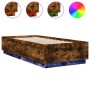 Bed frame with LED lights smoked oak wood 100x200 cm by , Beds and slatted bases - Ref: Foro24-3209629, Price: 139,99 €, Disc...