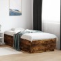 Bed frame with LED lights smoked oak wood 100x200 cm by , Beds and slatted bases - Ref: Foro24-3209629, Price: 139,99 €, Disc...