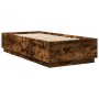 Bed frame with LED lights smoked oak wood 100x200 cm by , Beds and slatted bases - Ref: Foro24-3209629, Price: 139,99 €, Disc...