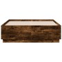 Bed frame with LED lights smoked oak wood 140x190 cm by , Beds and slatted bases - Ref: Foro24-3209643, Price: 165,36 €, Disc...