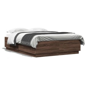 Estructura cama con luces LED madera marrón roble 160x200 cm de , Camas y somieres - Ref: Foro24-3209603, Precio: 188,89 €, D...