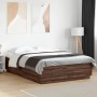 Bed frame with LED lights oak brown wood 160x200 cm by , Beds and slatted bases - Ref: Foro24-3209603, Price: 188,89 €, Disco...