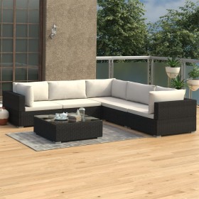 Set muebles de jardín 6 piezas y cojines ratán sintético negro de vidaXL, Conjuntos de jardín - Ref: Foro24-46770, Precio: 61...