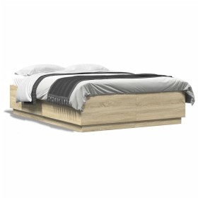 Sonoma oak engineered wood bed frame 140x200 cm by , Beds and slatted bases - Ref: Foro24-3209704, Price: 145,91 €, Discount: %