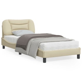 Estructura de cama con luces LED tela crema 90x200 cm de , Camas y somieres - Ref: Foro24-3213681, Precio: 168,87 €, Descuent...