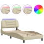 Estructura de cama con luces LED tela crema 90x200 cm de , Camas y somieres - Ref: Foro24-3213681, Precio: 168,87 €, Descuent...