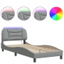 Estructura de cama con luces LED tela gris claro 90x200 cm de , Camas y somieres - Ref: Foro24-3213676, Precio: 173,10 €, Des...