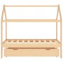 Pine wood children's bed frame with drawer 80x160 cm