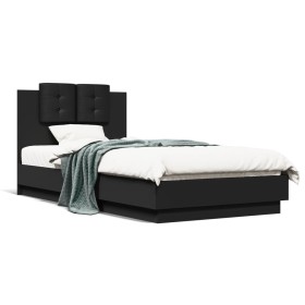 Bed frame with headboard and LED lights black 90x190 cm by , Beds and slatted bases - Ref: Foro24-3210060, Price: 170,66 €, D...