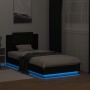 Bed frame with headboard and LED lights black 90x190 cm by , Beds and slatted bases - Ref: Foro24-3210060, Price: 169,02 €, D...