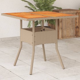 Garden table synthetic rattan beige acacia wood 80x80x75 cm by , Garden tables - Ref: Foro24-368133, Price: 83,49 €, Discount: %