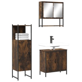 3-piece bathroom furniture set smoked oak plywood by , Bathroom furniture - Ref: Foro24-3214702, Price: 176,10 €, Discount: %